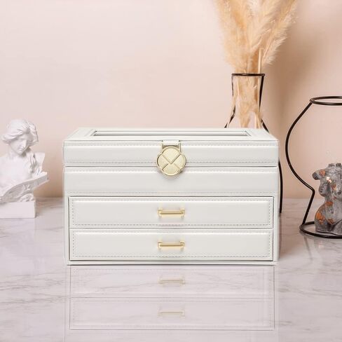 Vlando Lockable Jewelry Box Organizers with Key, Small Travel Earrings and Rings Jewelry Box on Top Included, Vintage Gift Case Packing for Ladies Women, Pink in Kuwait