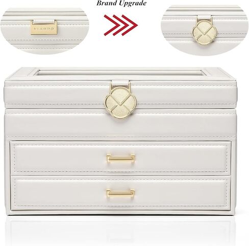 Vlando Lockable Jewelry Box Organizers with Key, Small Travel Earrings and Rings Jewelry Box on Top Included, Vintage Gift Case Packing for Ladies Women, Pink in Kuwait