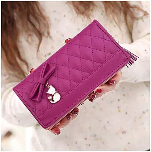 UTO Wallet for Girls Leather Vegan Small Wallet Cat Pendant Card Phone Holder Zipper Coin Women Purse 543 in Kuwait