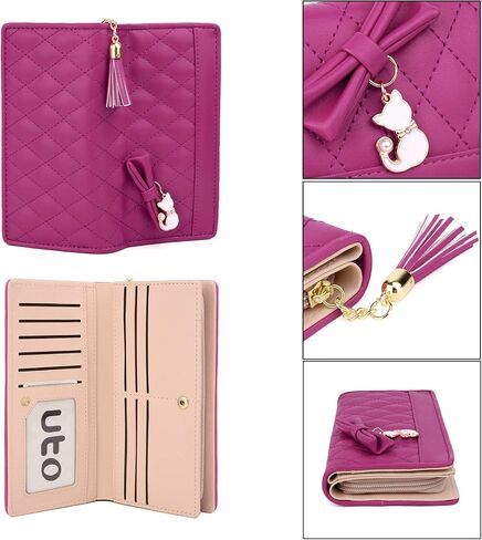 UTO Wallet for Girls Leather Vegan Small Wallet Cat Pendant Card Phone Holder Zipper Coin Women Purse 543 in Kuwait