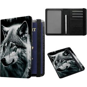 Passport and Vaccine Card Holder Combo, PU Leather RFID Blocking Passport Holder Cover Case for Women, Travel Passport Wallet Leather Case with Elastic Band, with Pen, for Fox Moon Trippy Animal Floral
