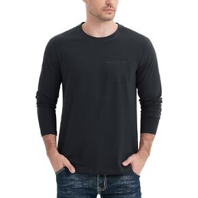 MAGCOMSEN Men's Long Sleeve Shirt with Pocket Cotton Crew Neck Shirts Casual Lightweight T-Shirt
