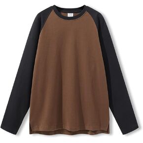 TAOTAOKE Men's Casual Cotton Long Sleeve T-Shirt Baseball Color Block Loose Split Long Sleeve Bottoming Shirt