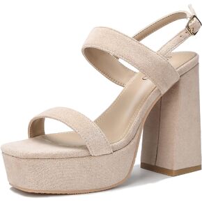 syztsho Platform Heels for Women Chunky High Heel Sandals Suede Ankle Strap Sexy Wedding Dress Pumps Square Toe Wedges Shoes