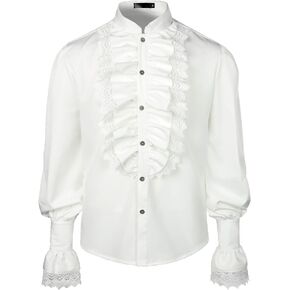 VATPAVE Mens Ruffle Pirate Shirts Medieval Renaissance Cosplay Costume Steampunk Victorian Tops