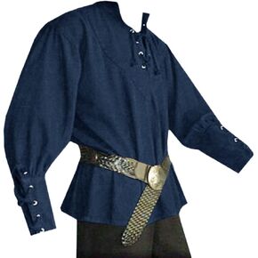 Mens Medieval Lace Up Pirate Mercenary Scottish Wide Cuff Shirt Costume Renaissance Viking Top