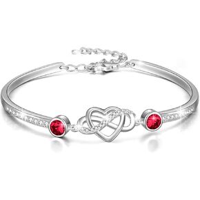 AOBOCO 925 Sterling Silver Infinity Endless Love Heart Birthstone Bangle Bracelet - I Love You Forever Series Adjustable 6-8 in Bracelet with Crystals from Austria Romantic Birthday Jewelry Gift for Women Wife Girlfriend