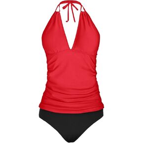 Yonique Halter Tankini Two Piece Swimsuits for Women Tummy Control Bathing Suit V Neck Swimwear for Ladies