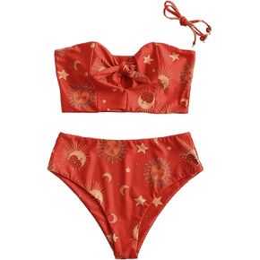 ZAFUL Women Keyhole Bandeau Tankini with Removable Straps, High Waisted Padded Bathing Suit Two Pieces Swimsuit