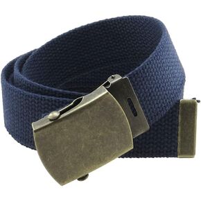 Canvas Web Belt Military Style with Antique Brass Buckle and Tip 50" Long