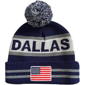 DianYu US Flag City Pom Beanie Premium المطرزة رقعة الشتاء الناعمة قبعة متماسكة قبعة بوم in Kuwait