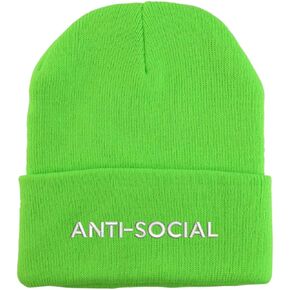 Trendy Apparel Shop Anti Social Embroidered Winter Long Cuff Beanie