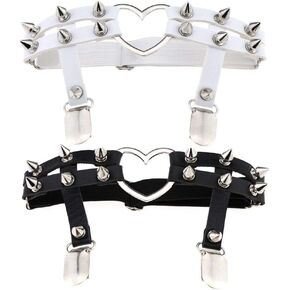 LINKY 2pcs Women Girl Sexy Leather Punk Rivet Stud Leg Garter Heart