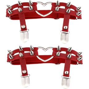 LINKY 2pcs Women Girl Sexy Leather Punk Rivet Stud Leg Garter Heart