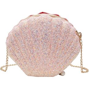 Goclothod صدف الشكل محفظة الترتر الجلود Crossbody حقيبة الكتف سلسلة صغيرة المحفظة