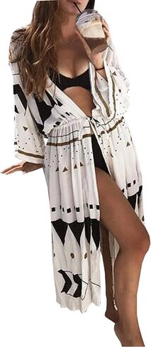 Wander Agio Womens Bikini Cover Ups Beach Casual Dress Coverup Swimsuits Long Cardigan Buttons Chiffon in Kuwait