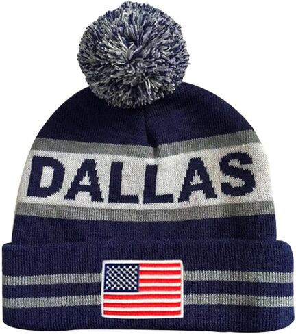 DianYu US Flag City Pom Beanie Premium المطرزة رقعة الشتاء الناعمة قبعة متماسكة قبعة بوم in Kuwait