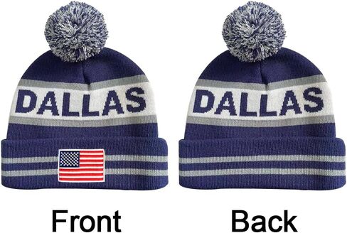 DianYu US Flag City Pom Beanie Premium المطرزة رقعة الشتاء الناعمة قبعة متماسكة قبعة بوم in Kuwait