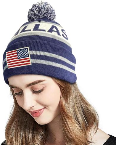 DianYu US Flag City Pom Beanie Premium المطرزة رقعة الشتاء الناعمة قبعة متماسكة قبعة بوم in Kuwait