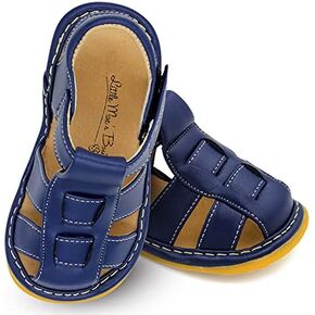 Little Mae's Boutique Closed Toe Squeaky Sandals for Toddler Boys, Ideal Toddler Walking Shoes with Removable Squeaker and Adjustable Velcro Strap - Flexible Sole Baby Shoes