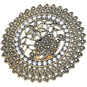 Dtja Vintage Big Round Statement Ring for Women Girls Boho Antique Mosaic Crystal CZ Expandable Open Wrap Finger Rings Adjustable Comfort Fit Indian Bollywood Style Exaggerated Jewelry