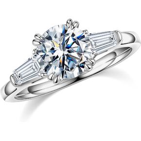 MOOSEA 3 Stone Moissanite Rings for Women, 1.5CT D Color VVS1 Clarity Lab Created Diamond Engagement Rings 14K White Gold Vermeil Double Claw Moissanite Wedding Rings for Women Mom Wife Jewelry Gifts