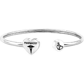 bobauna Stainless Steel Pharmacist Expandable Wire Bangle Bracelet with Medical Caduceus RX Symbol Pharmacy Charms Pharmacist Graduation Gift