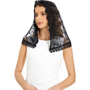 Grettytling Chapel Veil Embroidered Lace Mantilla Veil Head Covering Veils for Church