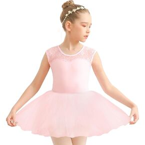 Girls Ballet Lace Cap Sleeve Leotard Tank with Tutu Skirt for Dance Gymnastics (Toddler/Little Girl/Big Girl)