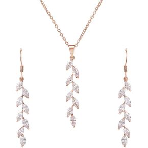 SWEETV Wedding Jewelry Sets for Brides Birdesmaid, Cubic Zirconia Marquise Bridal Necklace Earrings Set for Women, Prom Costume Wedding Jewelry Gift