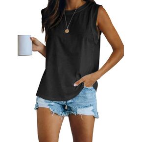 Women's Summer Sleeveless Tank Top Loose Fit Casual Crew Neck T Shirts Basic Tee Tops