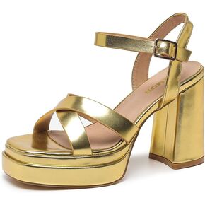 Amoji Women's 4 Inch Platform Chunky Heel Cross Straps Block Y2K Heeled Sandals 312 in Saudi Arabia
