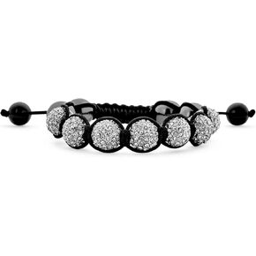 Bling Jewelry Black White Gold Tone Bead Pave Crystal Ball Shamballa Inspired Bracelet For Women For Men Cord String Adjustable 12MM
