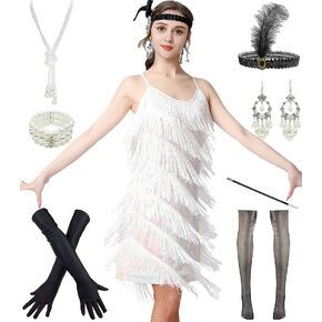 Women's Flapper Dress 1920s Gatsby Tassel Sway Dance Cocktail Dress with 20s Accessories Set