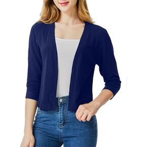 Ciormis Cropped Cardigan Shrug Sweater 3/4 Sleeve Shrugs Open Front for Women Dresses