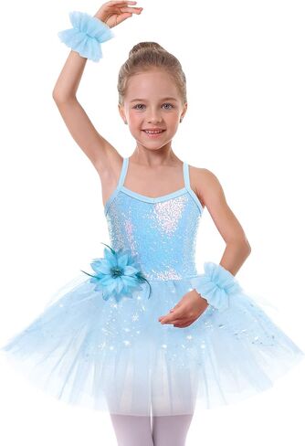 IBAKOM Ballet Leotard Dress for Girls Ballerina Outfits Shiny Sequins Dance Tutu Dress Gymnastic Leotards Dress in Kuwait