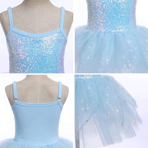 IBAKOM Ballet Leotard Dress for Girls Ballerina Outfits Shiny Sequins Dance Tutu Dress Gymnastic Leotards Dress in Kuwait