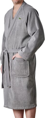 Lacoste Classic Pique 100% Cotton Bath Robe for Men & Women, One Size Fits Most, Meteorite Grey in Saudi Arabia