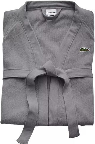 Lacoste Classic Pique 100% Cotton Bath Robe for Men & Women, One Size Fits Most, Meteorite Grey in Saudi Arabia