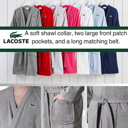 Lacoste Classic Pique 100% Cotton Bath Robe for Men & Women, One Size Fits Most, Meteorite Grey in Saudi Arabia
