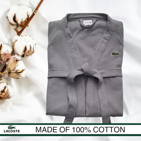 Lacoste Classic Pique 100% Cotton Bath Robe for Men & Women, One Size Fits Most, Meteorite Grey in Saudi Arabia