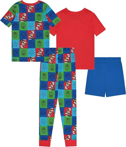 Nintendo Boys Mario Pajamas Set - 4 Piece Short Sleeve Super Mario Pajamas - Short Sleeves, Shorts and Pants Pajamas Set in Saudi Arabia