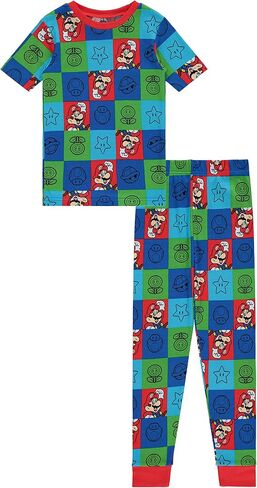 Nintendo Boys Mario Pajamas Set - 4 Piece Short Sleeve Super Mario Pajamas - Short Sleeves, Shorts and Pants Pajamas Set in Saudi Arabia