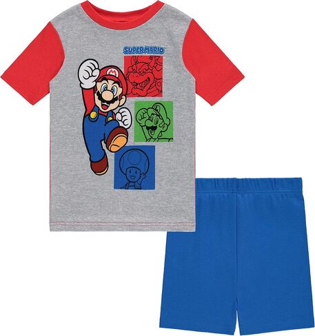 Nintendo Boys Mario Pajamas Set - 4 Piece Short Sleeve Super Mario Pajamas - Short Sleeves, Shorts and Pants Pajamas Set in Saudi Arabia