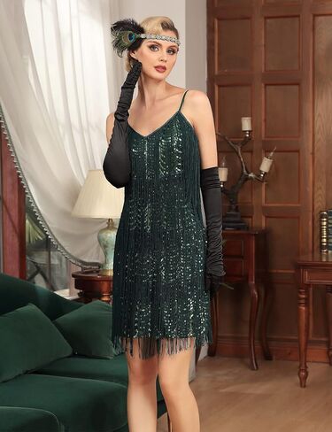 فستان PrettyGuide للسيدات من العشرينيات من القرن الماضي مزين بالترتر 20 ثانية من Great Gatsby للحفلات ذات أهداب متدرجة في قاعة الرقص in Kuwait