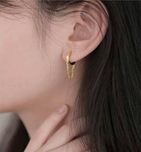 Tassel Chain Drop Dangle Small Hoop Earrings for Women Girls 925 Sterling Silver Huggie Helix Cartilage Tragus Daith Piercing Cuff Minimalist Fashion Personalized Punk Jewelry in Kuwait