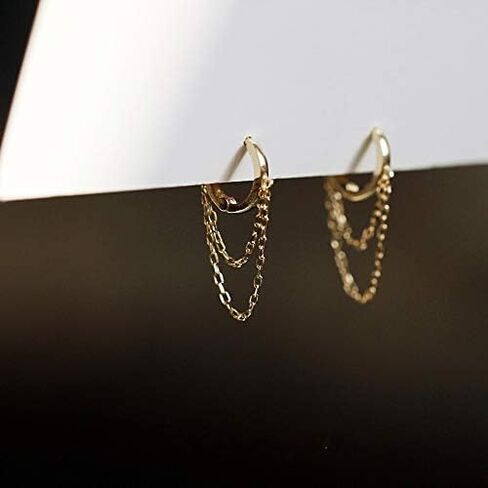 Tassel Chain Drop Dangle Small Hoop Earrings for Women Girls 925 Sterling Silver Huggie Helix Cartilage Tragus Daith Piercing Cuff Minimalist Fashion Personalized Punk Jewelry in Kuwait
