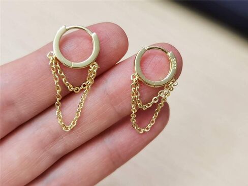 Tassel Chain Drop Dangle Small Hoop Earrings for Women Girls 925 Sterling Silver Huggie Helix Cartilage Tragus Daith Piercing Cuff Minimalist Fashion Personalized Punk Jewelry in Kuwait