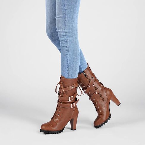 High Heel Boots for Women,Womens Platform Boot Heels Sexy Round Toe Lace UP High Heels Mid Calf Boots in Kuwait