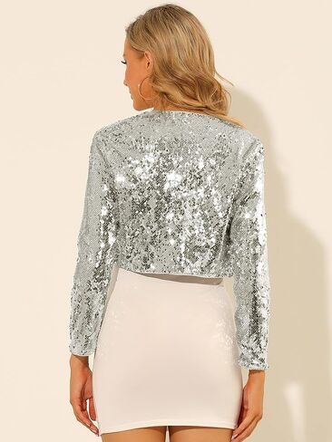 Allegra K Women's Sequin Jacket Party Long Sleeve Open Front Crop Cardigan Bolero Shrug in Saudi Arabia
